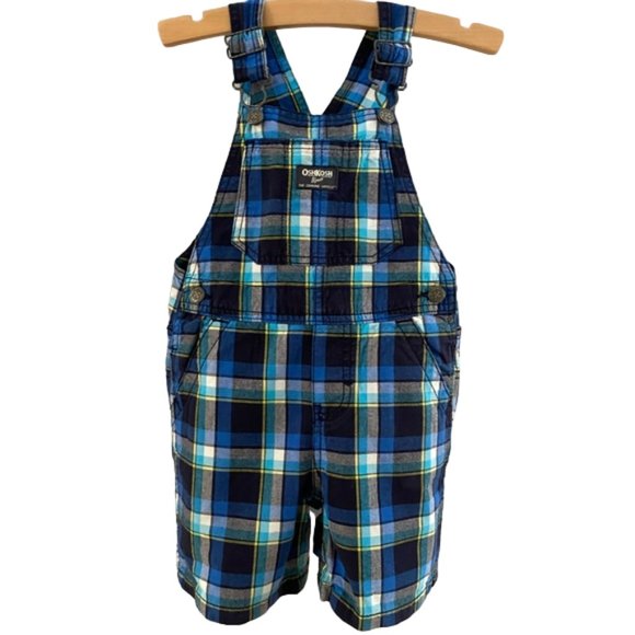 Oshkosh B'gosh Vestbak Blue Plaid Shortalls 24 Months - Picture 1 of 7